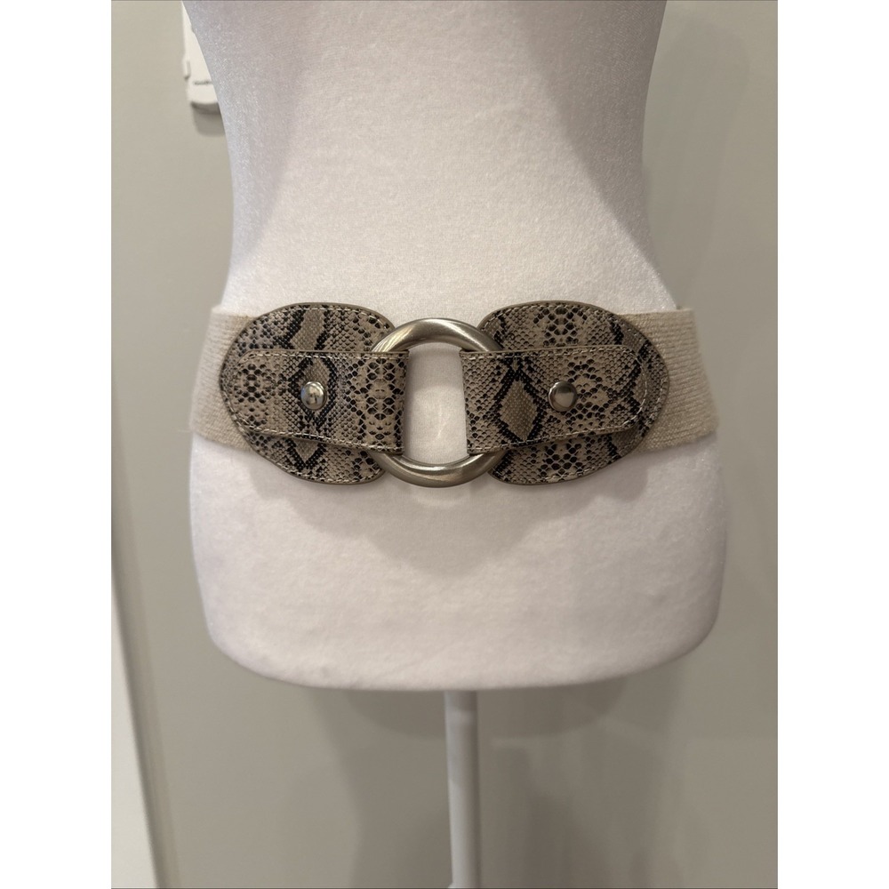 Women Casual Party Fashion Wide Beige Elastic Snake Print Belt M 27" 80's